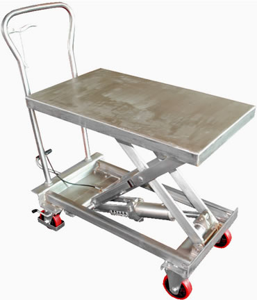 All parts of the Stainless Steel Scissor Carts are made from 304 grade stainless steel, including the hydraulic pump and foot pedal.